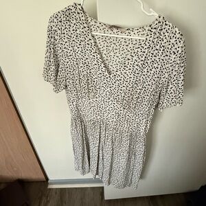LOFT Ivory and Black Patterned Dress